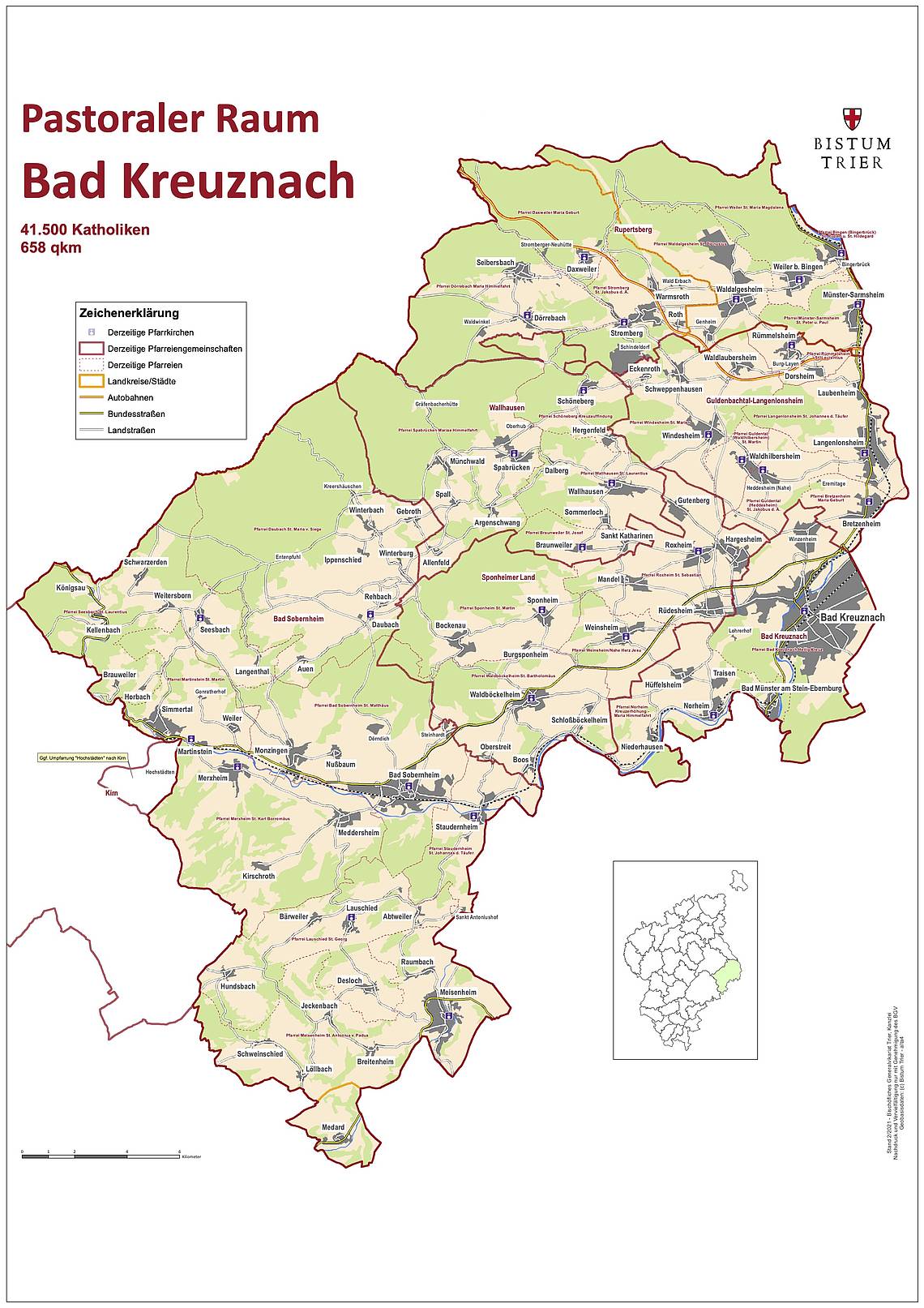 Karte des Pastoralen Raumes Bad Kreuznach